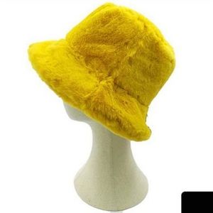 Yellow Fur Bucket Hat Statement Style Trendy Fuzzy Cute